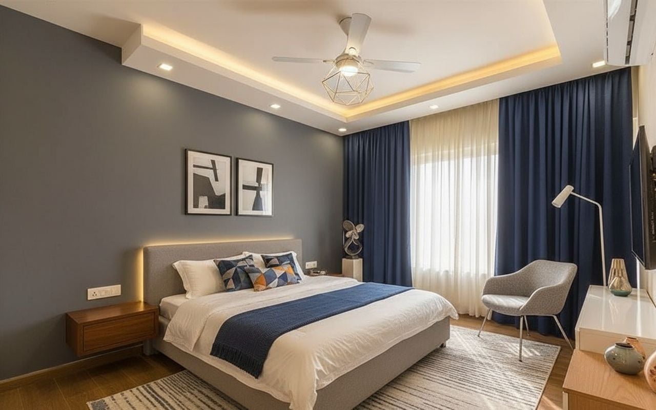 Virtually staged bedroom in Minimalist style