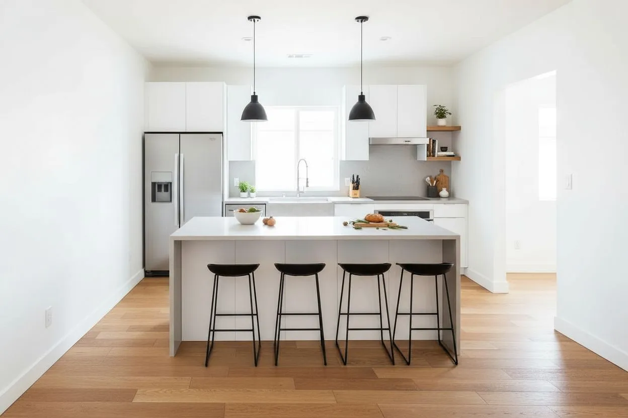 Furnished kitchen before de-staging