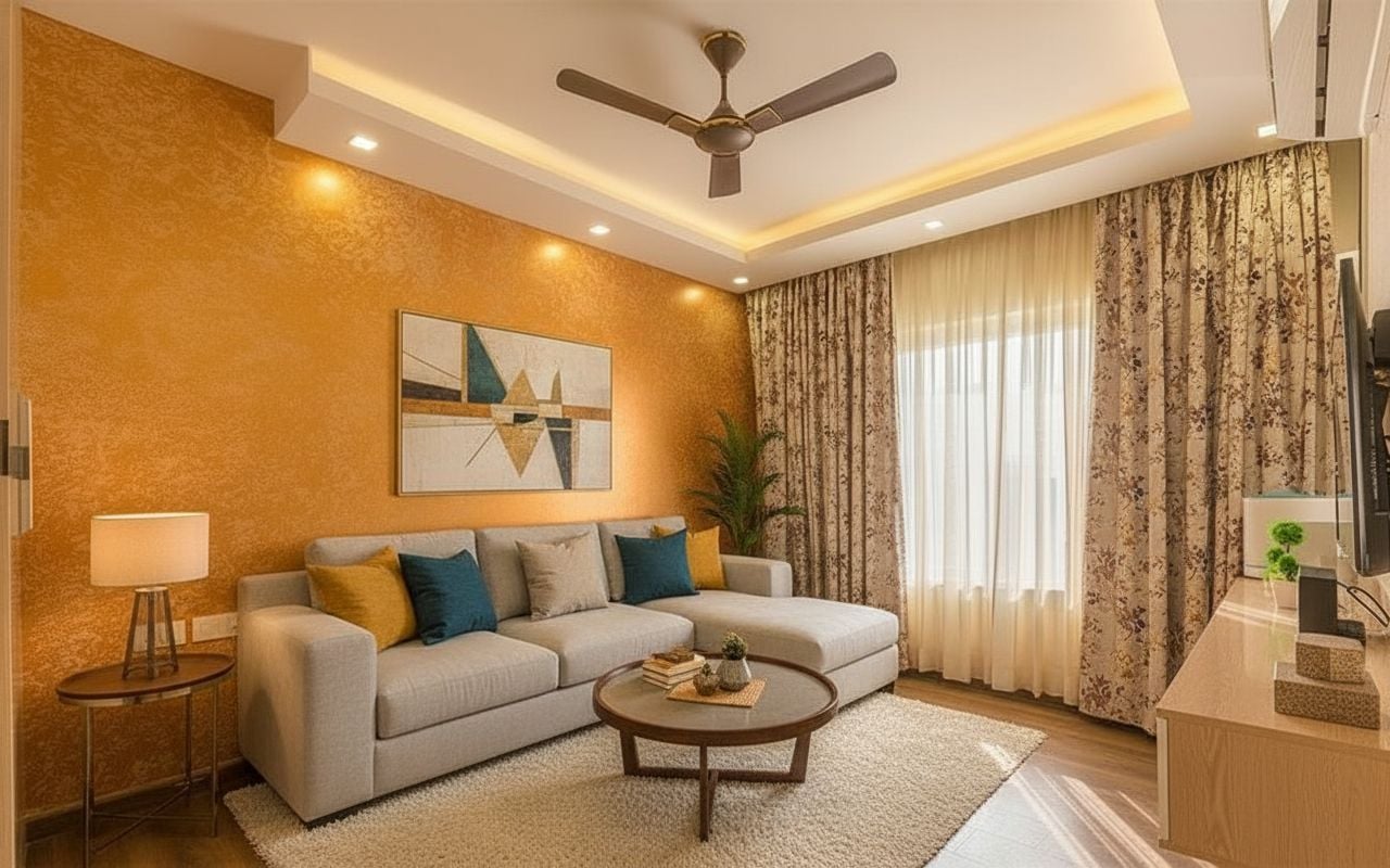 Furnished living room before de-staging