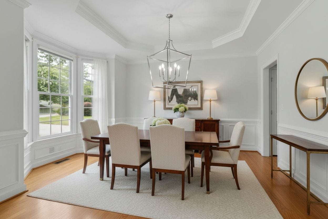 Virtually staged dining room in Industrial style
